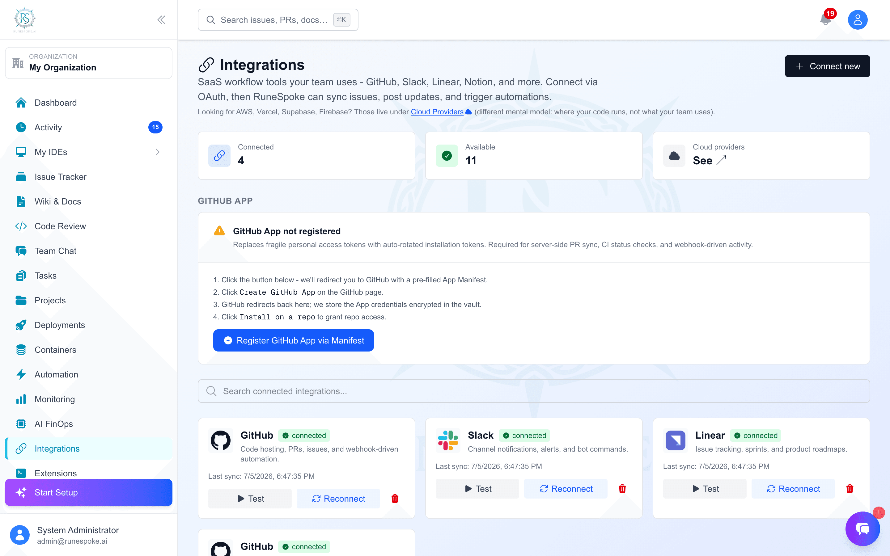 Connect your tools: one button per provider